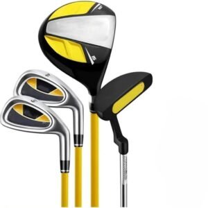 Futaba Boys Girls Beginner Golf Clubs Set with Wood Putter Iron and Bag - Yellow - 6-8 Years
