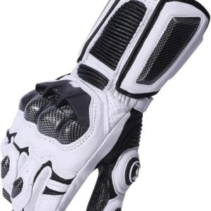 Futaba Leather Carbon Fiber Protection Knight Motocross Racing Gloves - White and Black - M